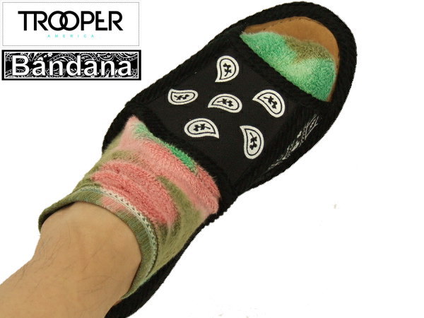 本物 正規品 LA TROOPER トゥルーパー ペイズリー柄 キャンバスサンダル BANDANA OPEN T slide sandal SLIP ON TROOPER TROOPERAMERICA