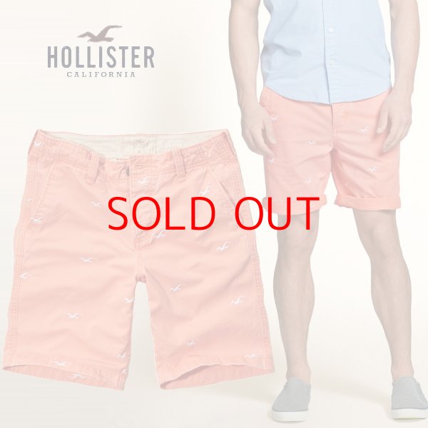 画像1: ★完売 ホリスター セール 100%本物保証 アバクロ兄弟ブランド HOLLISTER モノグラム調 カモメ総柄刺繍 チノハーフパンツ 【サーモンオレンジ】 （カラー番号070）　HOLLISTER USA直営店買い付け正規品 品番 328-281-0377-070 (1)