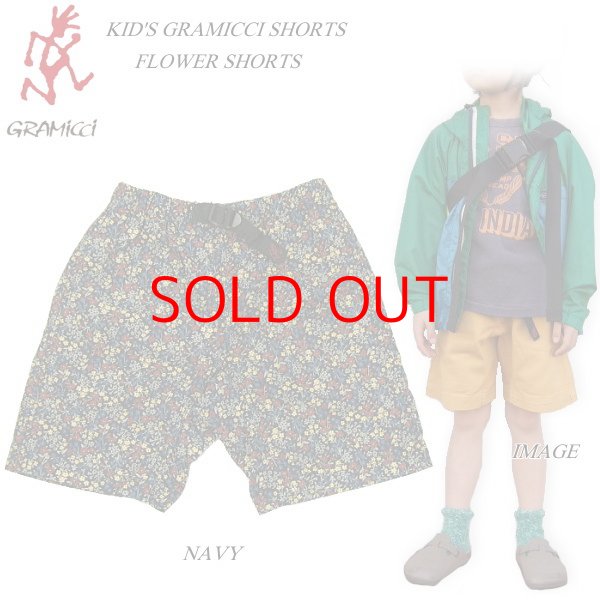 画像1: ★グラミチキッズ Gramicci Kid's 正規代理店商品 ストレッチ　フラワープリント　ショートパンツ 【ネイビーベース】 より穿きやすく 動きやすさを求めた アクティブに動ける1本 Gramicci Kid's FLOWER PRINT Short Pants 100cm 110cm 120cm 130cm (1)