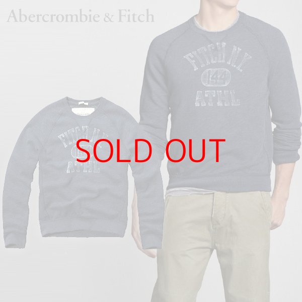 画像1: ★完売 アバクロ セール 100%本物保証 Abercrombie & Fitch FITCH NY 144 ATHL プリント 前V フリーダムスリーブ　メンズクルーネックスエット　【杢 ネイビー】　（アバクロカラー番号 023） USA直営店買い付け 本物正規品  品番122-231-0234-023 (1)