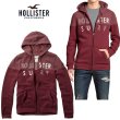 画像1: ★完売 ホリスター セール100%本物保証 正規品 HOLLISTER フェルト&刺繍ロゴ 切り替えボディ フルジップ スエットパーカー 【杢バーガンディ×バーガンディ】 （カラー番号520） USA直営店買い付け正規品 品番322-226-0418-520 (1)