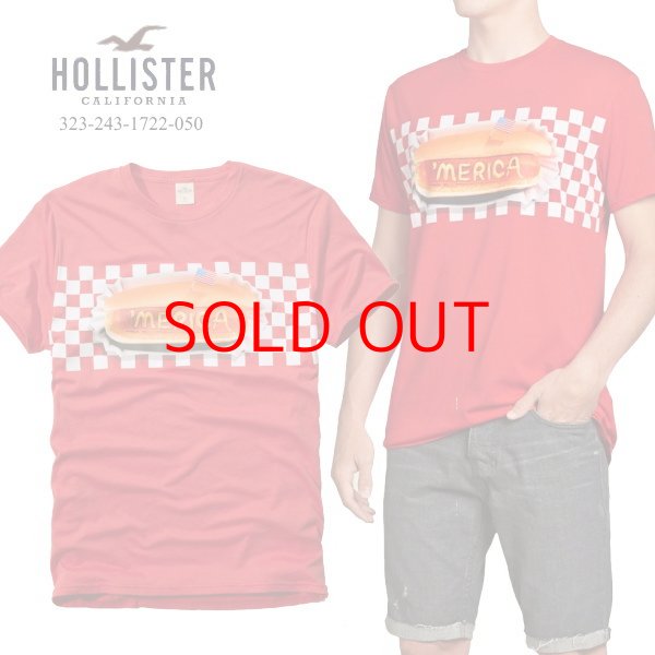 画像1: ★完売 ホリスター 再値下げセール 本物保証 アバクロ兄弟ブランド Hollister チェッカーフラッグ ホットドッグ グラフィックラバープリント メンズ半袖Tシャツ レッド （カラー番号050）　HOLLISTER USA直営店買い付け正規品 品番323-243-1722-050 (1)