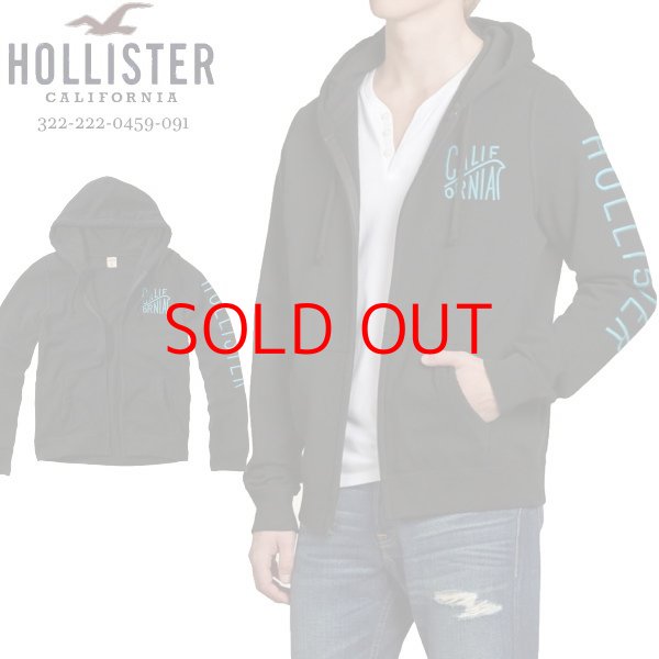 画像1: ★完売 ホリスター 本物保証 アバクロ兄弟ブランド Hollister ホリスター 袖ロゴ立体総刺繍仕上げ ジップスエットパーカー ブラック（カラー番号091）HOLLISTER USA直営店買い付け正規品 品番322-222-0459-091 お振込み決済にて８％還元！ (1)