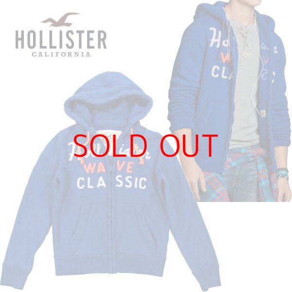 画像1: ★完売 ホリスター 本物保証 アメリカ買い付け USED HOLLISTER WAVE CLASSIC 立体フェルトロゴ フルジップ スエットパーカー S表記サイズ 【ブルー】 ヘッドフォンコードもすっきり使える！ HOLLSITER SWEAT PARKA (1)