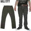 画像1: ★ LA発 KILL CITY キルシティー チェック柄 スリムストレートパンツ 元サルベージのデザイナー ポール・ラフレイが手掛ける ハイエンド×モードテイストにロックスタイルを融合 アーバンアウトフィッターズ ロンハーマン等でも取り扱いされるブランド アヴリル・ラヴィーン MY CHEMICAL ROMANCE ANTI-FLAG LINKIN PARK等も愛用 (1)