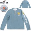 画像1: ★完売 ホリスター 本物保証 アメリカ買い付け USED 初期 HOLLISTER CALI22フェルトロゴ 22HOLLISTER袖プリント ヘンリーネックロンT L表記サイズ 【ダークサックスブルー】 HOLLSITER HENRY NECK LONG SLEEVE T (1)