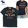 画像1: ★完売 アバクロ アメリカ買い付け 本物保証 アバクロンビー&フィッチ Abercrombie & Fitch 二重デカタグ 立体 ダンベル FITCH CLUB発泡プリント USED メンズTシャツ ネイビー M表記サイズ（実寸S表記） Abercrombie & Fitch (1)