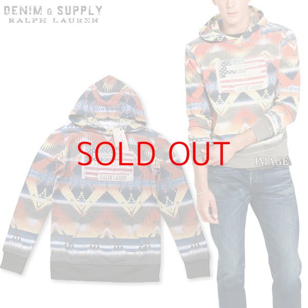 画像1: ★完売 セール デニム&サプライbyラルフローレン 100%本物保証 正規品 DENIM & SUPPLY リメイク加工アメリカ国旗柄パッチ付き 人気のネイティブ柄スエットパーカー USA直営店買い付け品 DENIM & SUPPLY by Ralph Lauren  お振込み決済にてさらに8%還元！  (1)