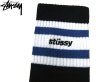 画像3: ★セール新品 本物正規品 STUSSY ステューシー オールドスクール ライン入り STUSSY刺繍ロゴ メンズクルーソックス ブラック×ブルー 26-28cm位 (3)