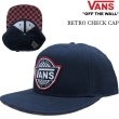 画像1: ★セール US企画 新品 バンズ VANS OFF THE WALL エンブレム ワッペン付き 高配色 ベースボールキャップ 紺 VANS RETRO CHECK SNAPBACK  推奨頭周囲55-60cm 東京オリンピックに向けて (1)