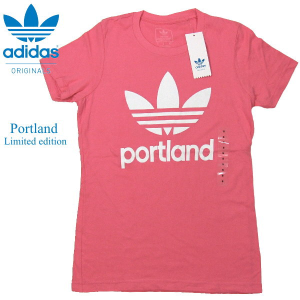アディダス オリジナルス 日本未発売レアモデル アメリカオレゴン州 ポートランド限定 トレフォイル Portlandロゴ レディースtシャツ ピンク ホワイト Adidas Originals Portland Limited Edition Adidas Originals アディダス オリジナルス Clipclop