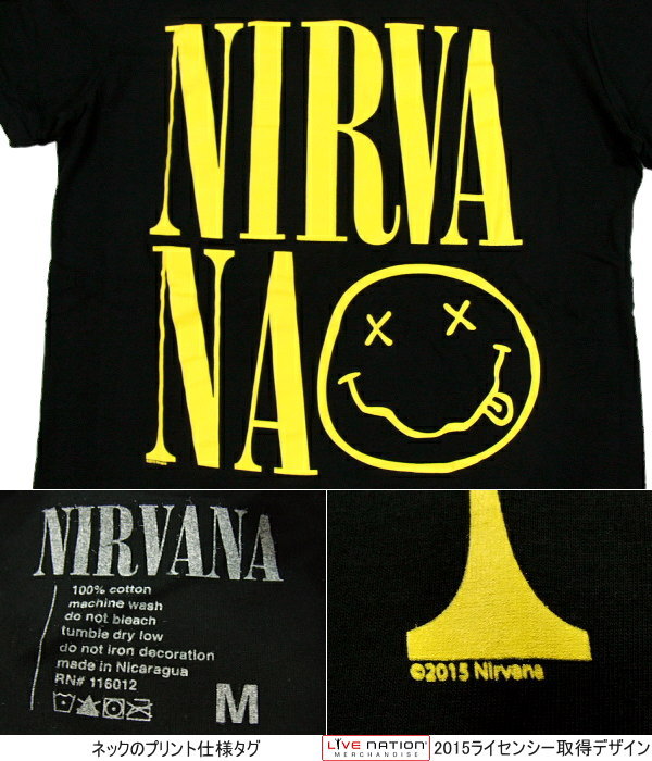 完売 Nirvana ニルバーナ ニルヴァーナ公式 Live Nationライセンス Grunge Is Not Dead なデザイン 2段 ロゴnirvana スマイリープリントtシャツ ブラック イエロー フェス イベント ファッションコーデに欠かせないバンドtシャツ Import Other インポート 他