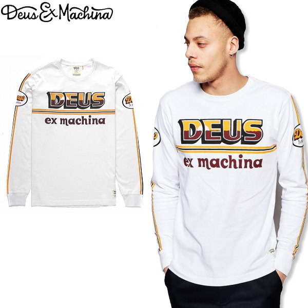 ☆完売 DEUS EX MACHINA デウス エクス マキナ ペインターアーティスト SKETCHコラボ アメリカ買い付け本物保証 袖ラインロゴ  プリント ロングスリーブTシャツ 【ホワイト】 Deus Ex Machina AND SKETCH Long Sleeve Tee  オーランドブルーム愛用ブランド お振込み決済で8 ...