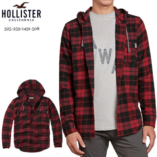 ☆ホリスター 100%本物保証 アバクロ兄弟ブランド Hollister フード付き チェック ネルシャツ ブラック×レッド（カラー番号508）  HOLLISTER USA直営店買い付け正規品 品番325-259-1491-508325-259-1491-508｜HOLLISTER （ホリスター ）-シャツ｜clipclop