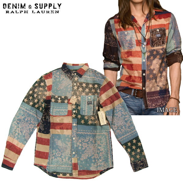 ☆完売 セール デニム&サプライbyラルフローレン 100%本物保証 正規品 DENIM & SUPPLY パッチワーク風 アメリカ国旗  バンダナ柄シャツ ワード アメリカーナ コットンシャツ S表記サイズ USA直営店買い付け品 DENIM & SUPPLY by Ralph  Lauren お振込み決済にてさらに8%還元 ...