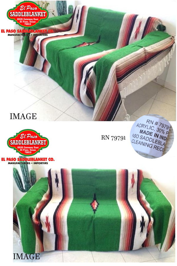 エルパソ サドルブランケット 1番人気の Diamond Center Blanket ネイティブ ダイアモンド柄 肉厚 大判ブランケット Green グリーン お部屋のインテリア ソファーや車のシートカバー ヨガマット アウトドアにもお勧めの温もりあるブランケット アメリカ発